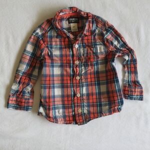 oshkosh b'gosh plaid collared cotton button down shirt 2T toddler boys